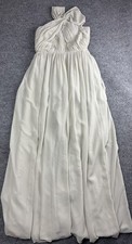 Jenny Yoo Dress Womens 0 Light Gray Chiffon One Shoulder Bow Maxi Gown Formal