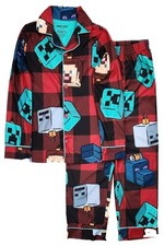 Minecraft Christmas Ornaments Boy's Plaid Flannel Pajama Set, Size 4/5