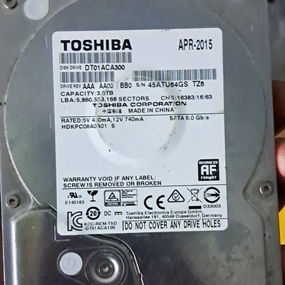 Toshiba DT01ACA300 3TB 3.5'' SATA III 7200RPM 64MB Advanced Format HDD