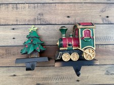 Set of 2 Christmas Stocking Holders Tree and Train