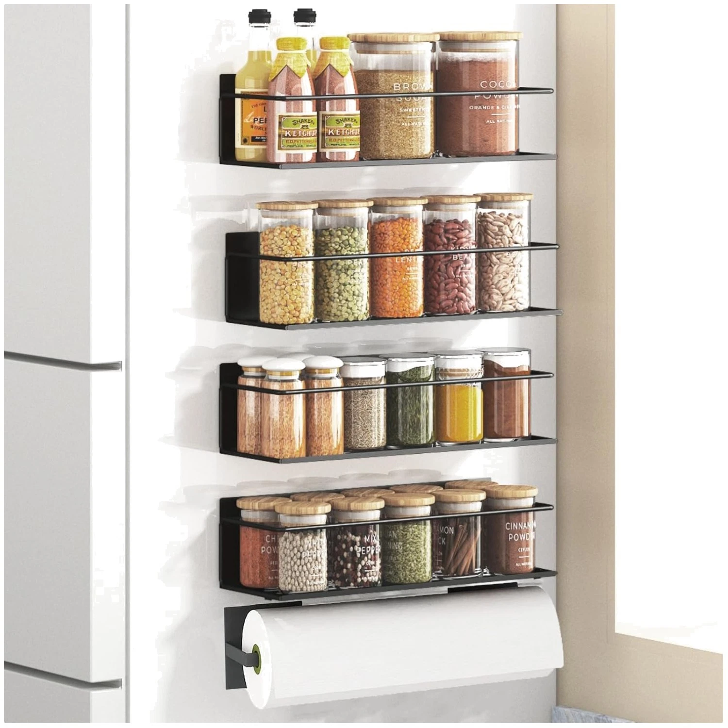 Magnetic Spice Rack 4 Pack for Fridge - Space Saving