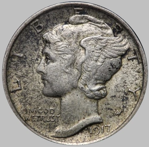 AU/UNC 1917-D Mercury Dime Tough Semi-Key Date - Inv # KACuCu
