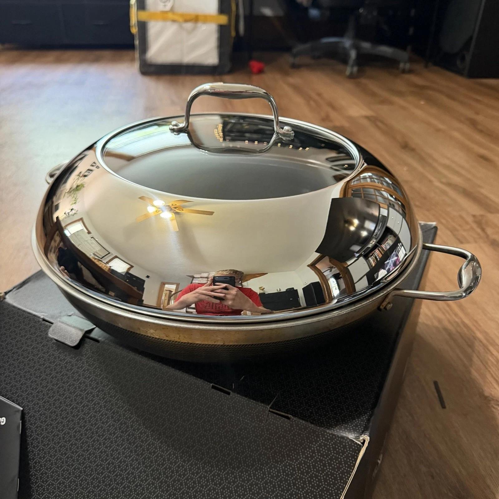 HexClad Hybrid Nonstick 14" Inch Wok W/ Stainless Steel Lid USED #7541