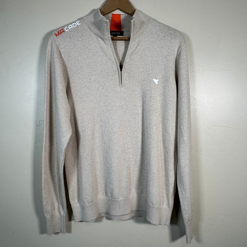 Macade Golf Bridge Merino Quarter Zip Mens Small Oatmeal Wool & Cashmere Blend