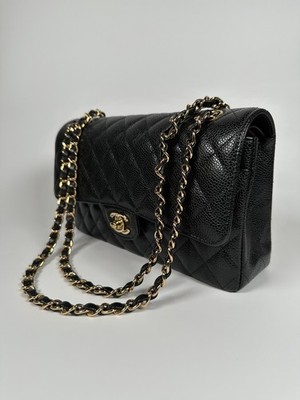 Chanel Classic Medium Double Flap Black Caviar Gold Hardware Full Set 2021
