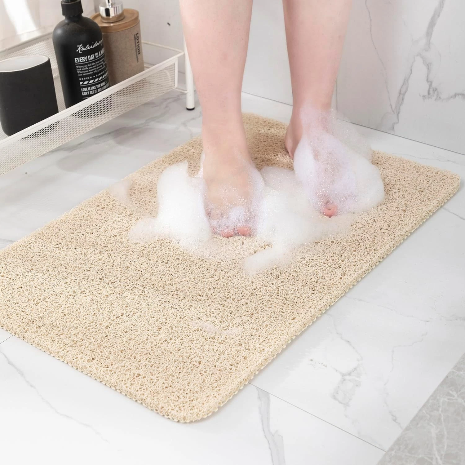 Non Slip Bathtub Mat - Anti Shower Mat, 32 x 17 (Rectangular), Beige