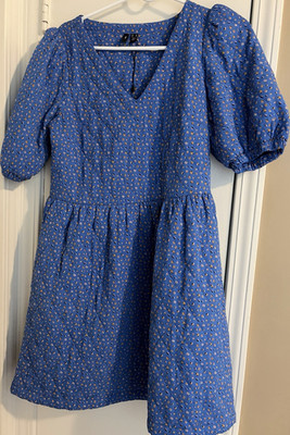 Vero Moda Blue Floral Quilted Puff Sleeve A-Line Dress Size M | eBay Vero Moda Blue Floral Quilted Puff Sleeve A-Line Dress Size M | eBay