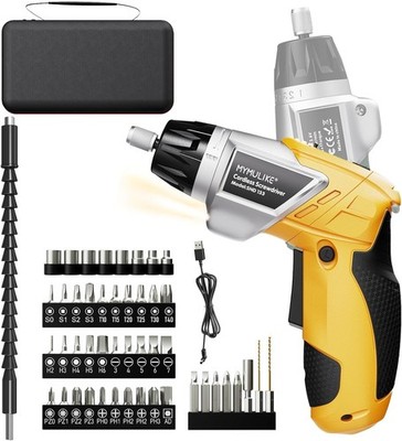 Cordless Electric Screwdriver Set - 3.6V Rechargeable Power Drill 6Nm Yellow