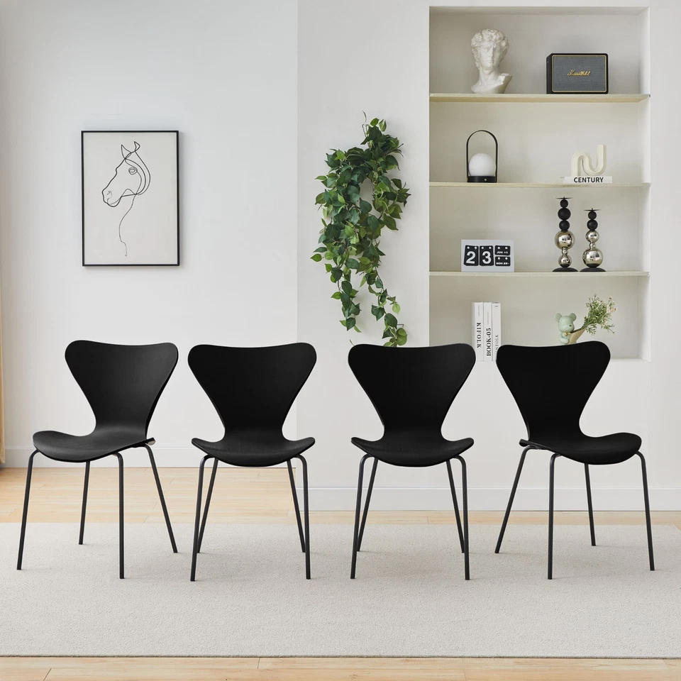 Set of 4 Dining Chair Stackable Kitchen Lounge Living Room Corner Reception - Image 4 of 4