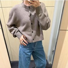 New Women's Round Neck Long Sleeve Wool Knitted Cardigan Jacket Fall 2025