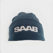 Cuffed Beanie Hat Embroidered With Classic SAAB Logo In Petrol & Silver