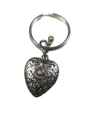 Engraved Silver Tone Heart Keychain Floral Sweetheart Charm
