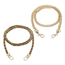 2 Pcs Purse Chain Strap, 47/24 Inch Light Gold Chain with Brown Leather
