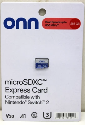 Onn 256GB Micro SDXC Express Card Nintendo Switch 2 Compatible Speeds Up 800MB/s