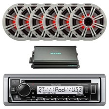 Kenwood Marine CD Receiver, 6x 6.5" 195W LED White Speakers, 4-Channel Amplifier