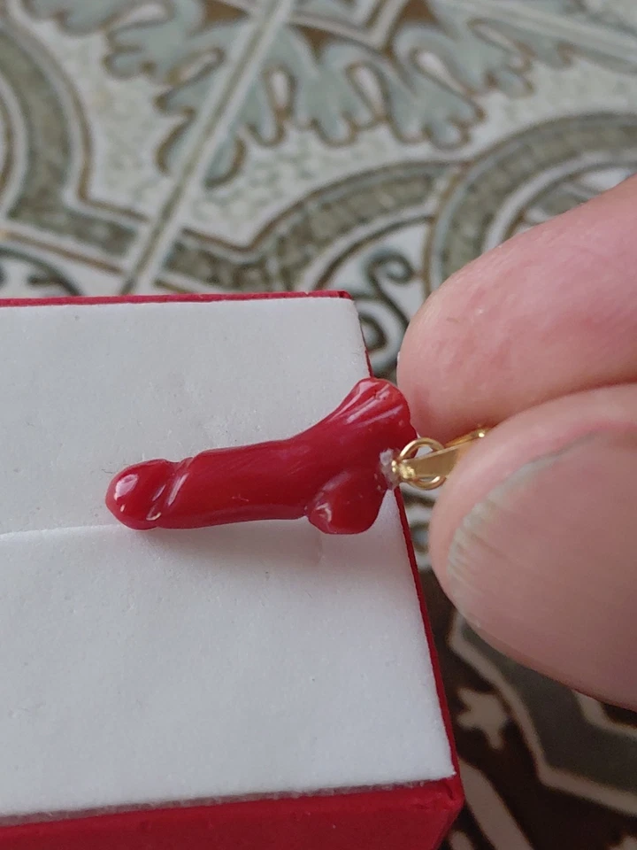 AMULETO PISELLO PORTAFORTUNA IN CORALLO ROSSO DELLA SARDEGNA con argento 925 - Immagine 2 di 4