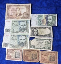 Circulated Spain Banknotes 5-1000 Pesetas