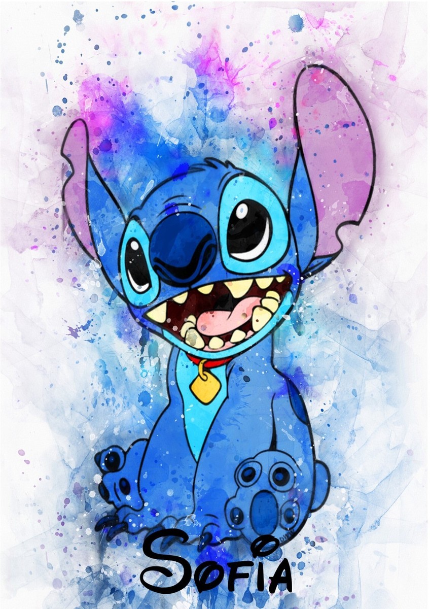 BUY 2 GET 1 FREE DISNEY LILO AND STITCH ANGEL Watercolour Print Wall Art A4