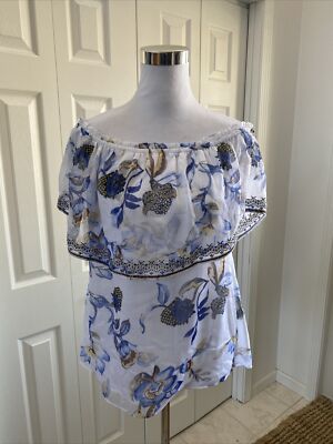 White House Black Market White Floral Embroidery Hem Chiffon Layered S NWOT