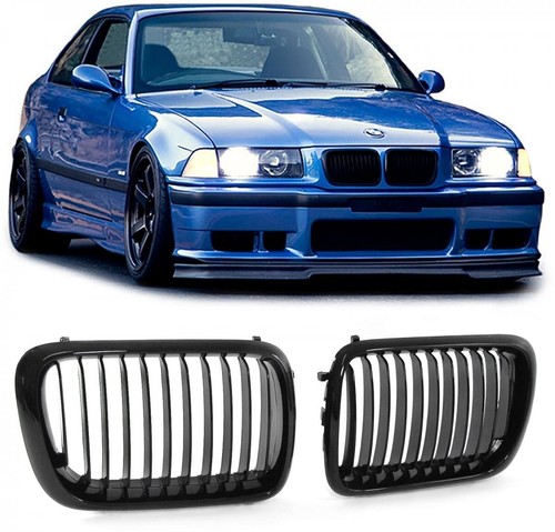 BMW 3 SERIES E36 96-99 GLOSS BLACK PERFORMANCE FRONT KIDNEY GRILLES PAIR UK