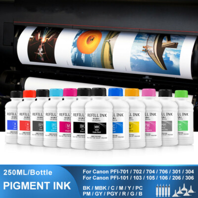 12×250ML Pigment Ink For Canon PFI-701/702 PFI-704/706 PFI-8706 PFI-101 PFI-103