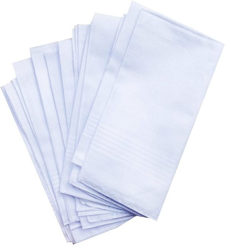 12Pc White Polyester Men Handkerchiefs Hanky Pocket Square Hankie Lot Set Vintag - Picture 7 of 11