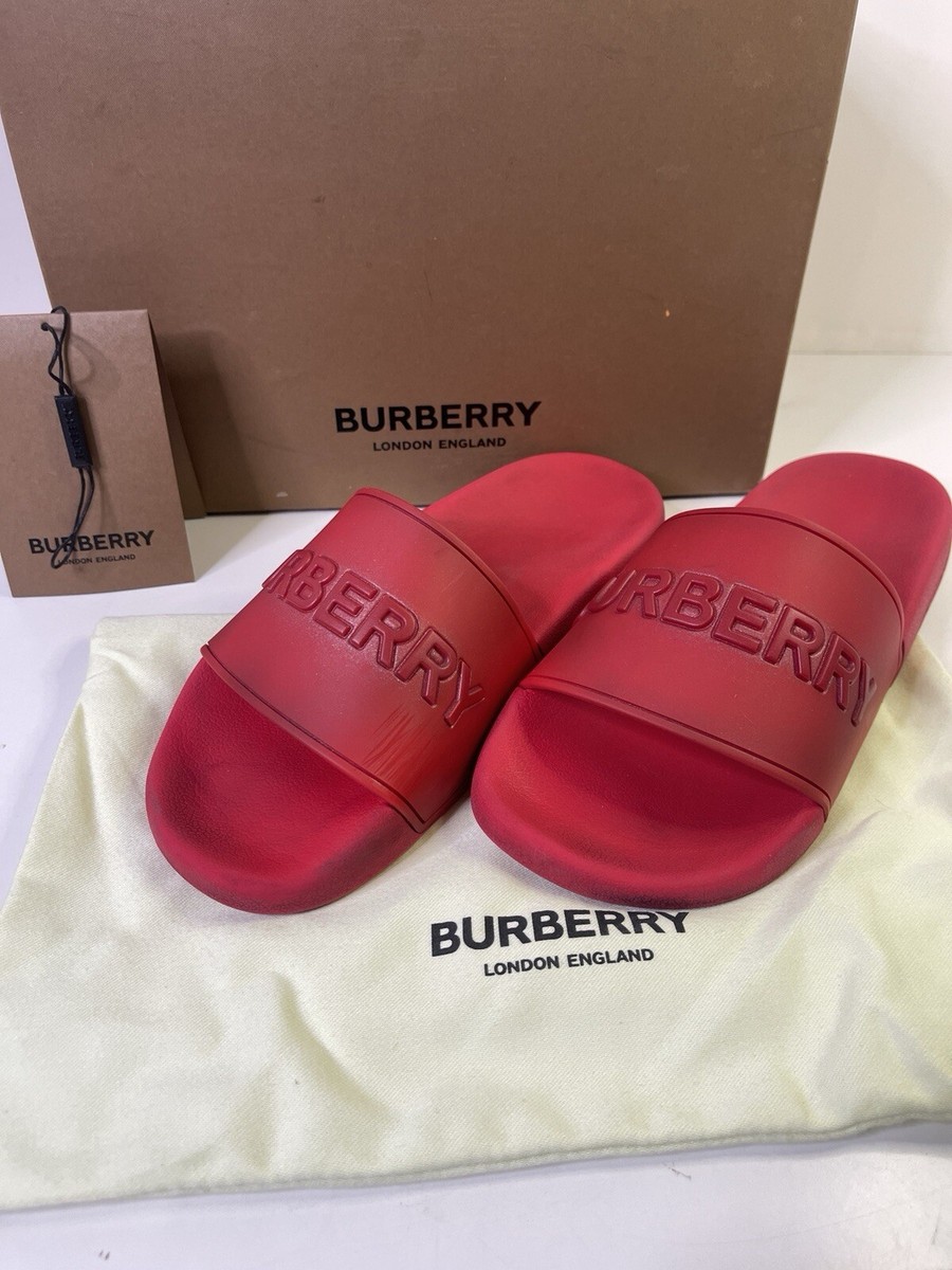 【BURBERRY】 80535011ロゴ入りラバースライド Burberry Embellished Logo Slides, Brand Size 38 (US Size 8