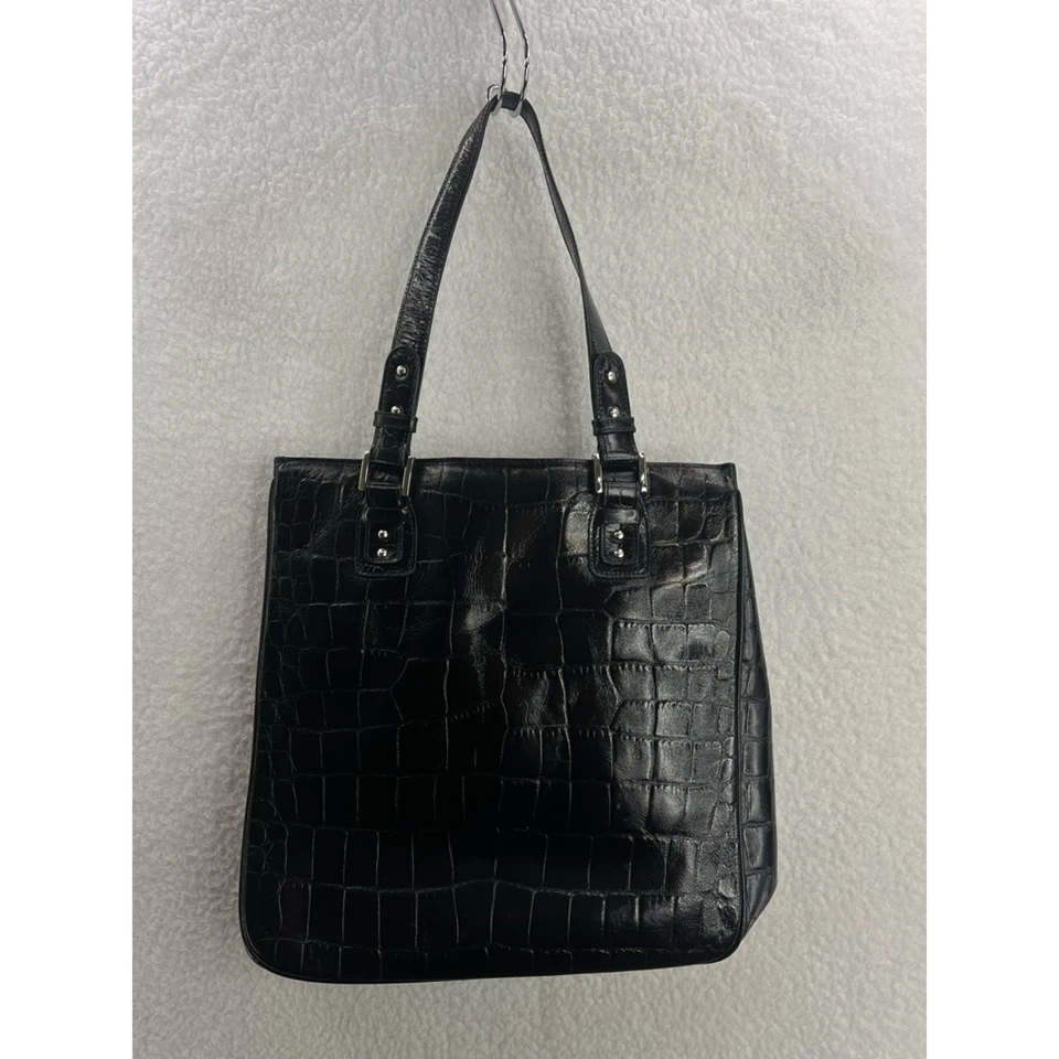 Bolsa tote Nordstrom feminina preta estampa animal couro de crocodilo quadrada magnética P - Imagem 2 de 4