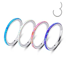 1pc Opal Septum Clicker Surgical-Steel Nose Hoop Ring Hinged Segment Ring 16G