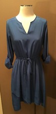 Alfani S 6 Blue V Neck Luxe Office Dress W Gathered Waist & Roll Tab Sleeves