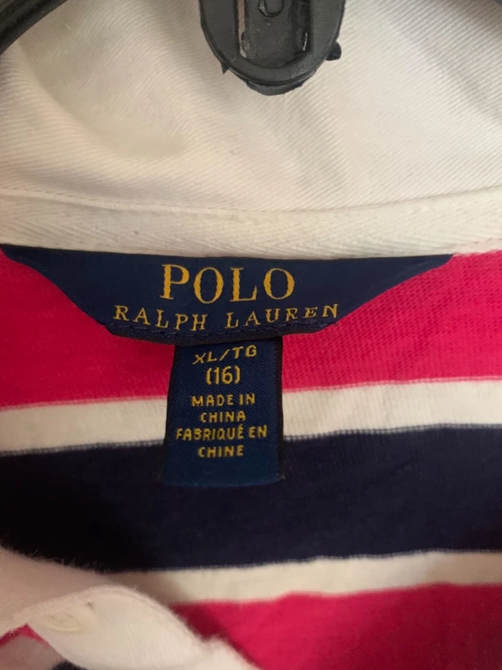 Camisa polo Ralph Lauren feminina listrada rosa e azul manga longa tamanho XL/TG - Imagem 3 de 4
