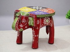 Indian Handmade Wooden Elephant Shape Multi Color Decor Side Table Statue Table
