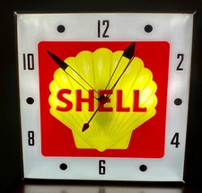 Shell Oil Gasoline Lighted Advertising Clock Free Shipping