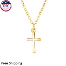 Women 14K Gold Jesus Church Small Cross Pendant Chain Necklace Gift AG