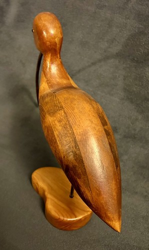 Signed MCM Carved Wood Shorebird Bird Figure Decoy 12.5”x15” - Picture 10 of 16