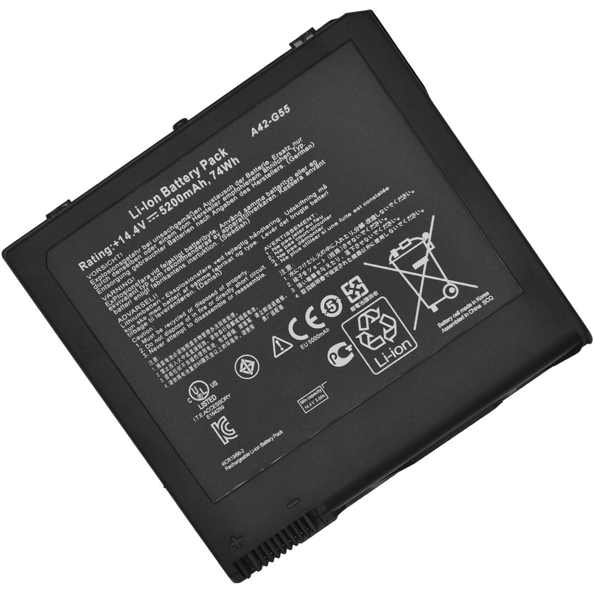 Batterie 5200mAh Pour Asus G55/G55V/G55VM/G55VW (74Wh, A42-G55) – Générique Noir