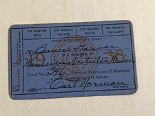 American Federation of Musicians Union Membership Card 1938, thick