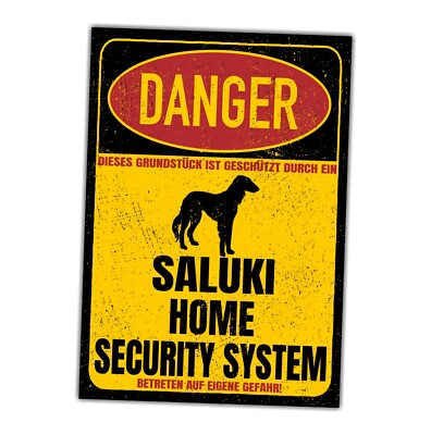 Saluki Tazi Windhund Schild Danger Security System Türschild Hundeschild Warnsch