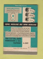 Matchbook Cover - Badham Insulation Birmingham AL WORN 40 Strike