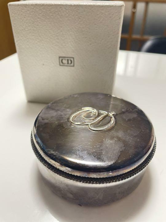 Christian Dior Authentic Accessory Case W/CD Logo Lid Silver D9 x