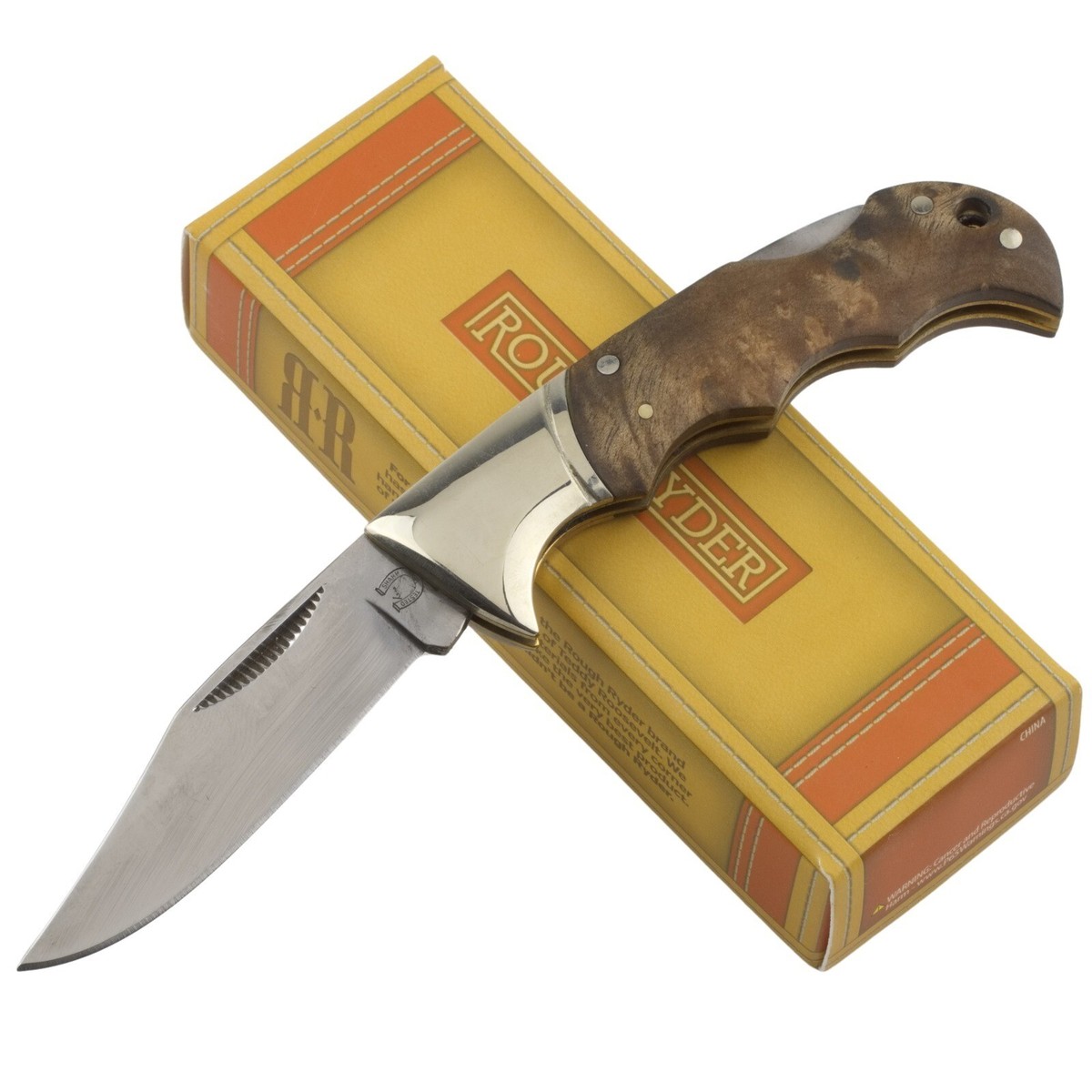 Rough Rider Finger Grooved Lockback Pocket Knife RR518 Brown Wood
