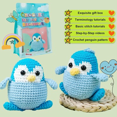 Knitting Animal Kit Step-by-Step Video Tutorials,DIY Art Craft Gift (Penguin)