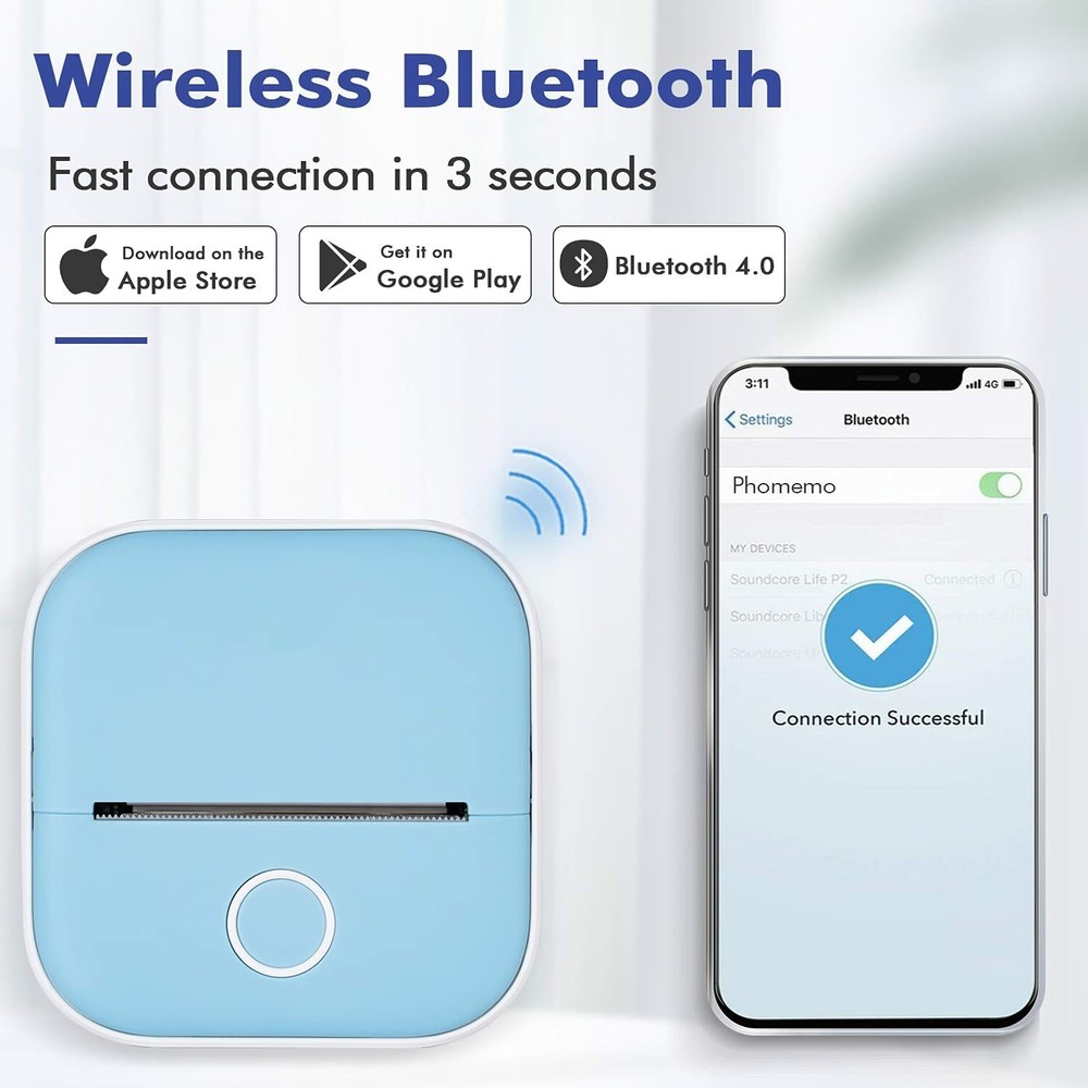 T02 Mini Bluetooth Thermal Photo Printer Label Printing Pocket Wireless 203dpi