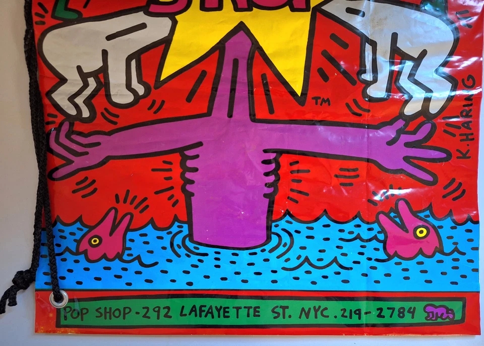 Bolso de Mano Keith Haring Vintage NYC Pop Shop Plástico con Cordón Arte 1986 Warhol Foto 3 de 4