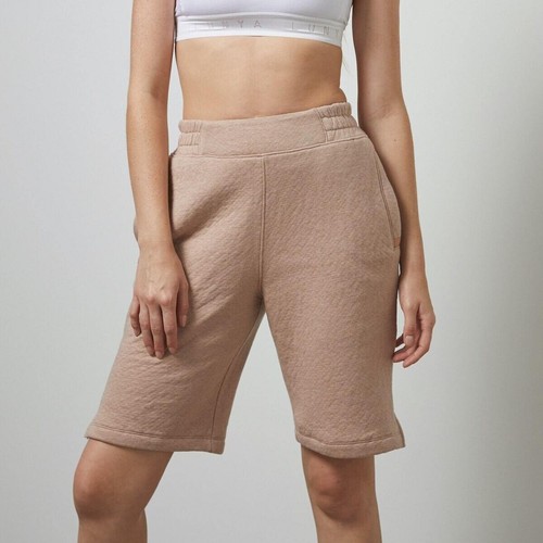 LUNYA Shorts Womens Small Tan Pull On Sweat Bermuda Pockets DOUBLE FACED $148