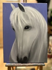 Oil Painting White Horse Horses Pets Stretched Canvas Handmade Wall Decor