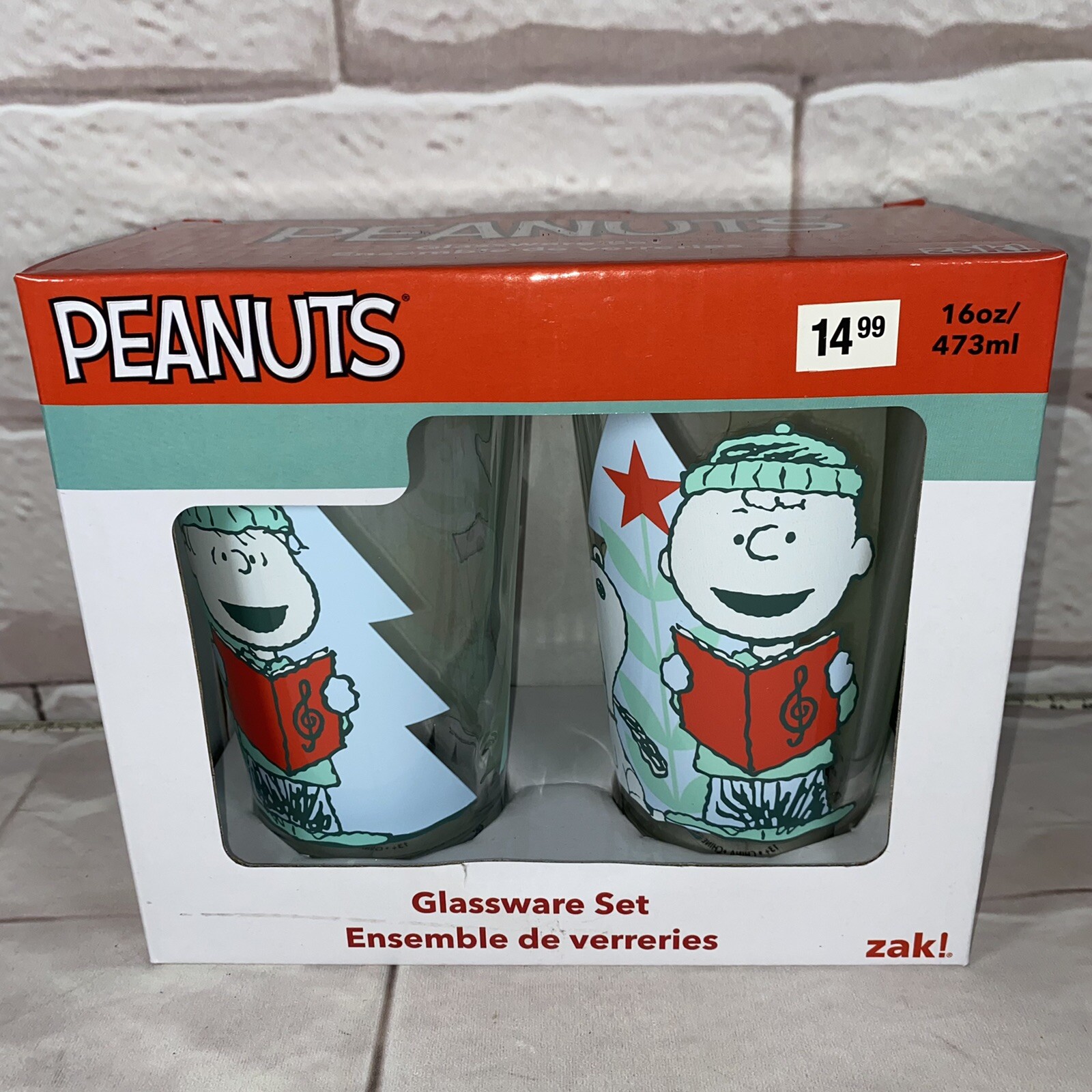 Peanuts Christmas Glassware Set by Zak (2) 16oz New In Box eBay