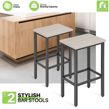2 Pcs Bar Stool Backless Rectangular Kitchen Counter Bar Chair Greige w/Footrest