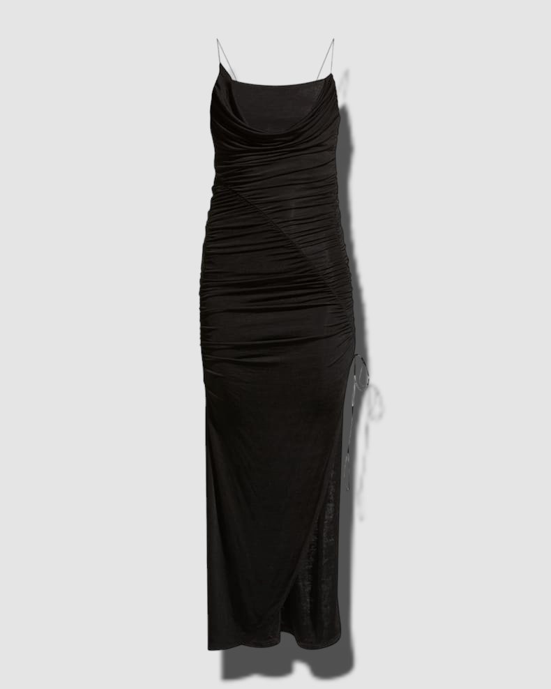 $440 Alice Olivia Women's Black Lux Ruched Cowl-Neck Midi Dress