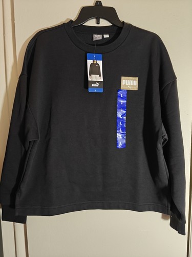 Puma Damen Fleece Crewneck Sweatshirt Pullover Schwarz Größe Large L NEU Neu mit Etikett - Bild 1 von 6